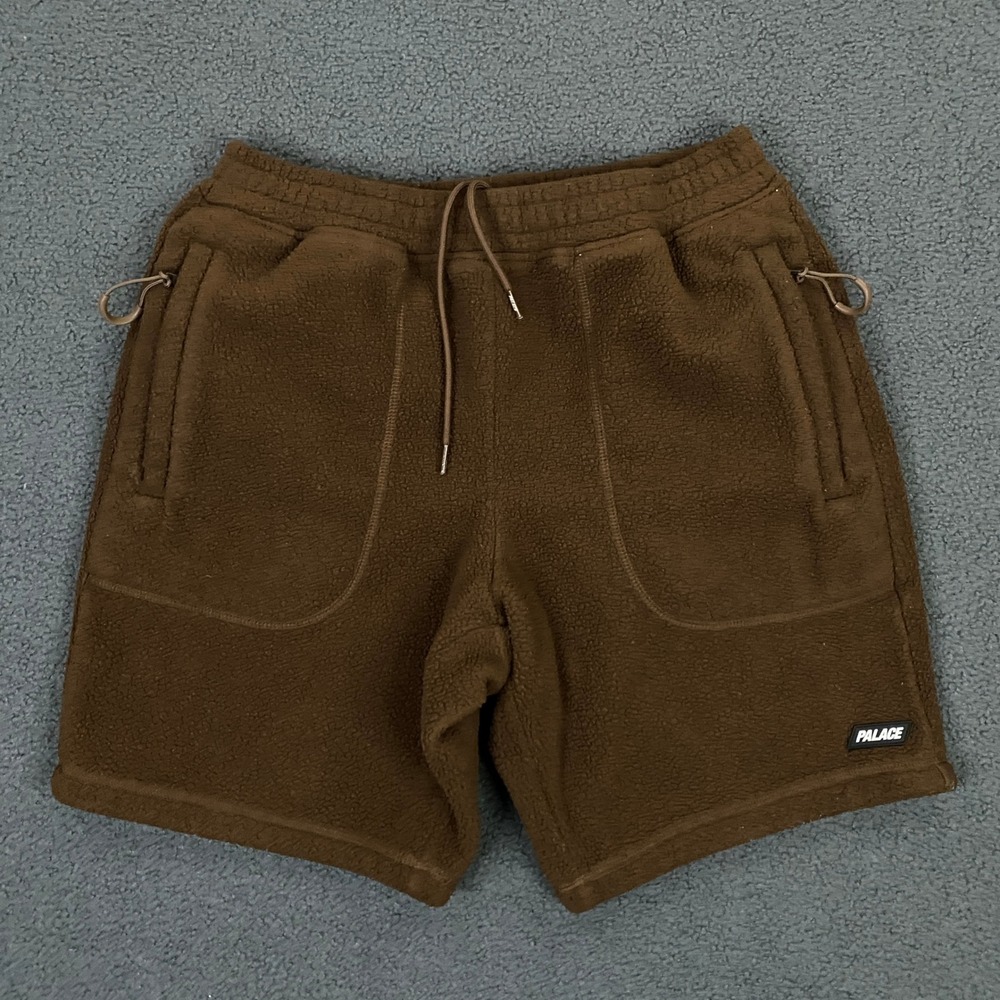 Palace Skate Peak Fleece Shorts Men Medium Brown Drawstring Streetwear Gorpcore
